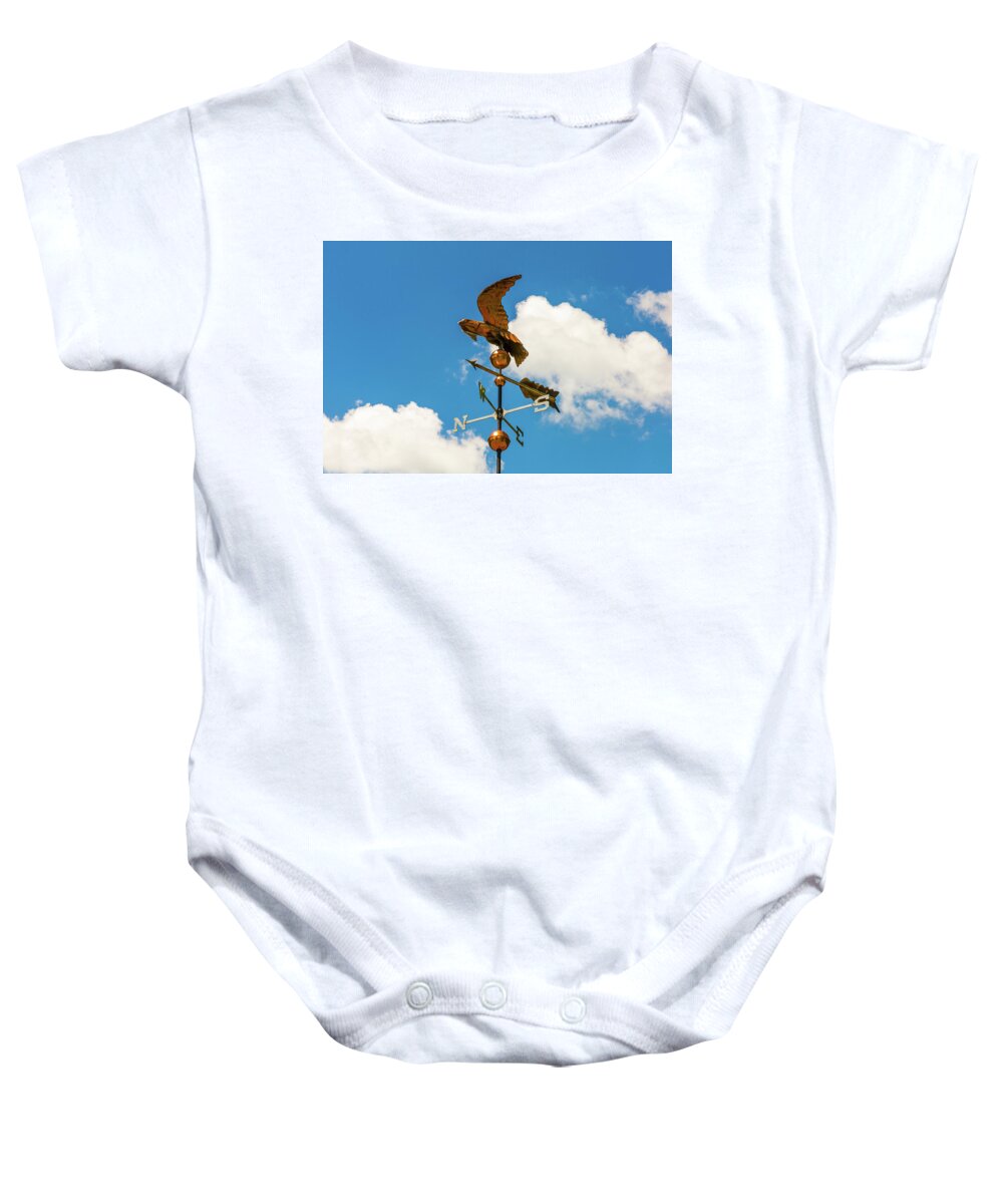 Weather Vane Baby Onesie featuring the photograph Weather Vane On Blue Sky by D K Wall