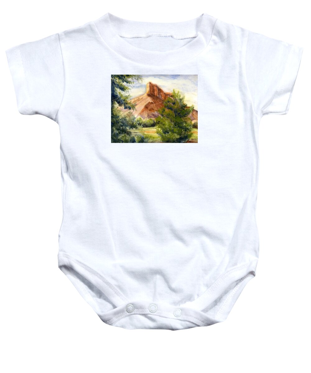 Landscape Baby Onesie featuring the painting Western Landscape Watercolor by Karla Beatty