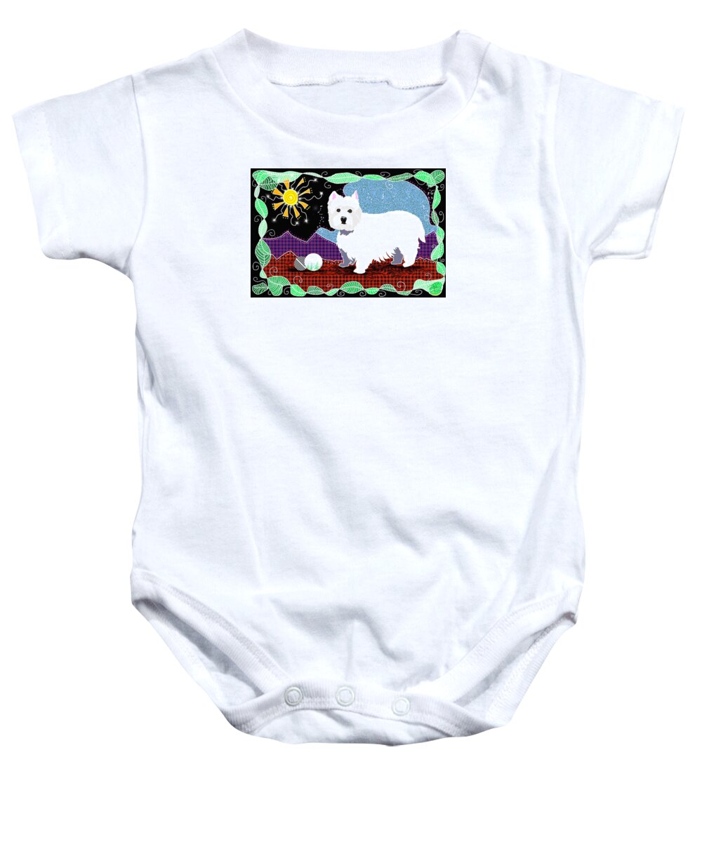 West Highland White Terrier Baby Onesie featuring the digital art Westie patchwork by Debra Baldwin