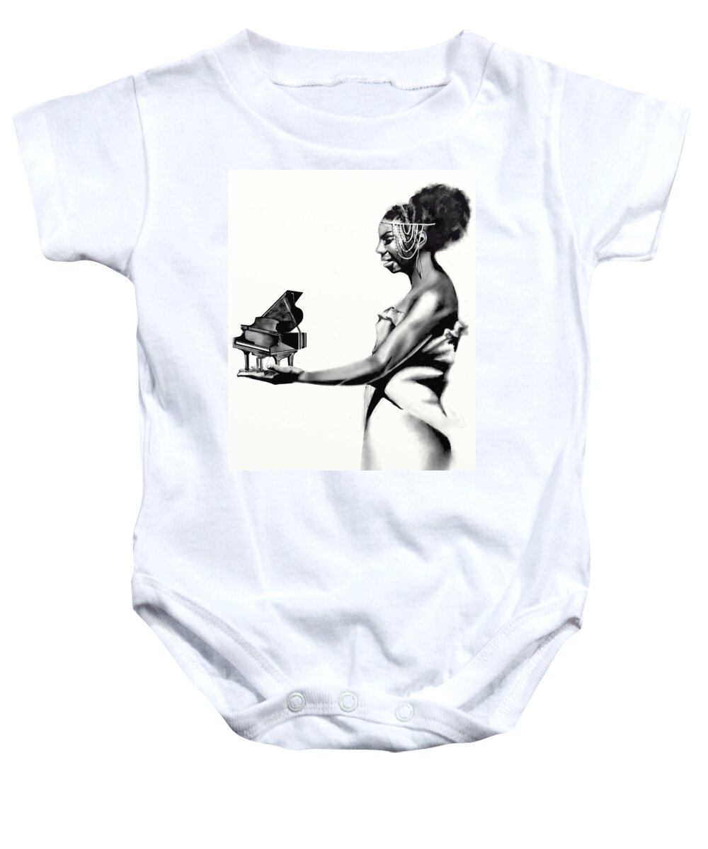Nina Baby Onesie featuring the drawing Whats Hapnin Ms Simone by Terri Meredith