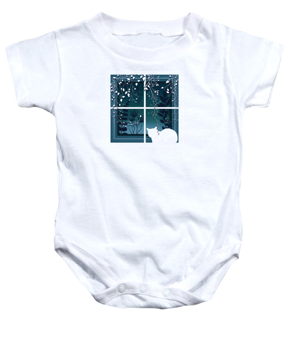 Painting Baby Onesie featuring the painting White Kitty Cat Window Watcher by Little Bunny Sunshine