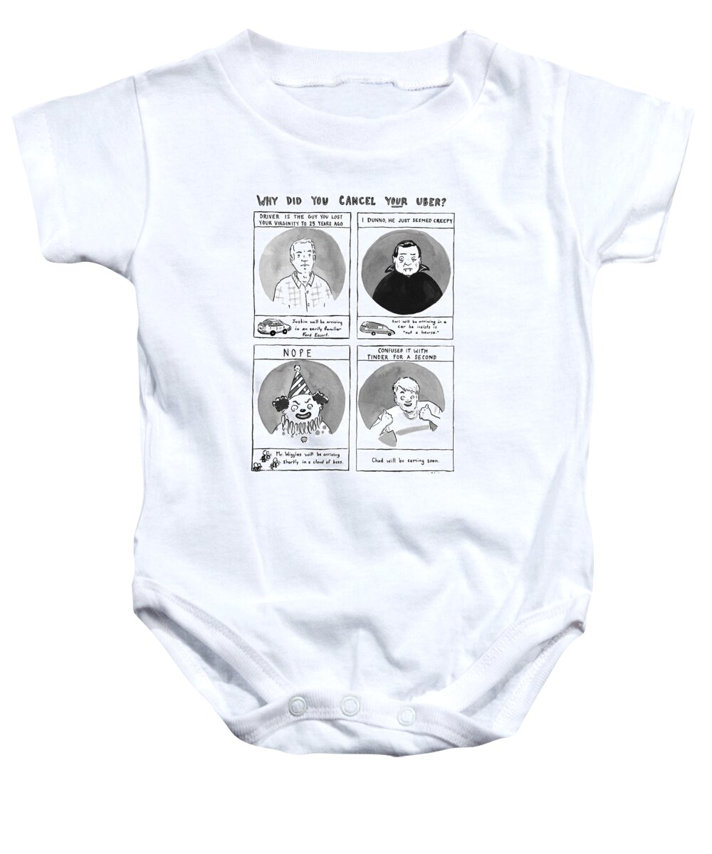 Why Did You Cancel Your Uber? Baby Onesie featuring the drawing Why did you cancel your Uber by Emily Flake