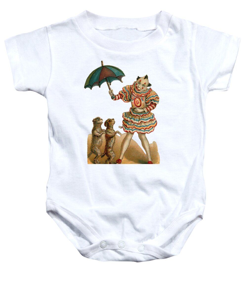 Vintage Circus Baby Onesie featuring the digital art Will Work for Food by Kim Kent