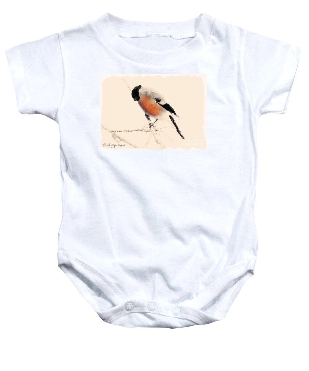 Bullfinch Baby Onesie featuring the painting Winter Bullfinch by Chris Armytage