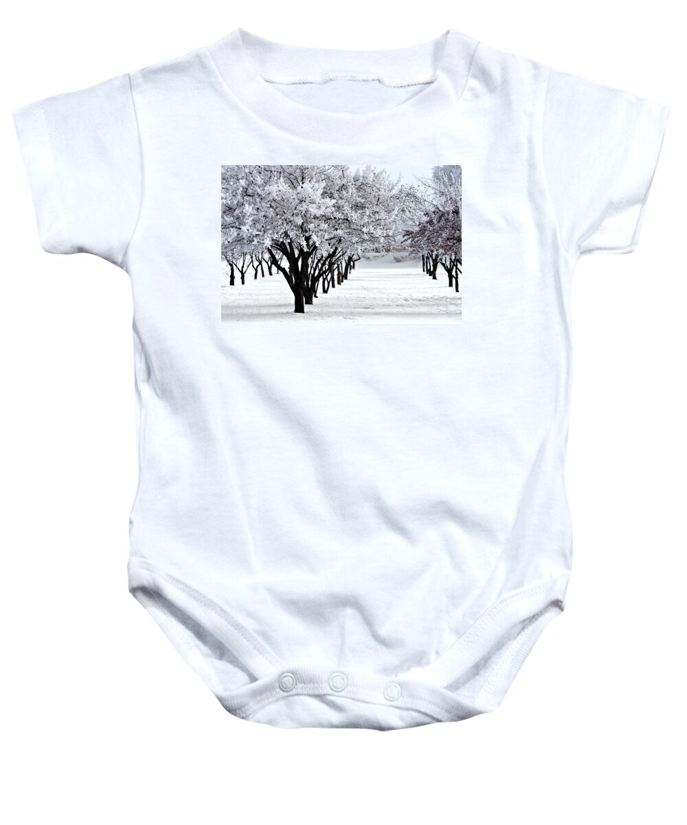 Frost Baby Onesie featuring the photograph Winter Orchard by David Andersen