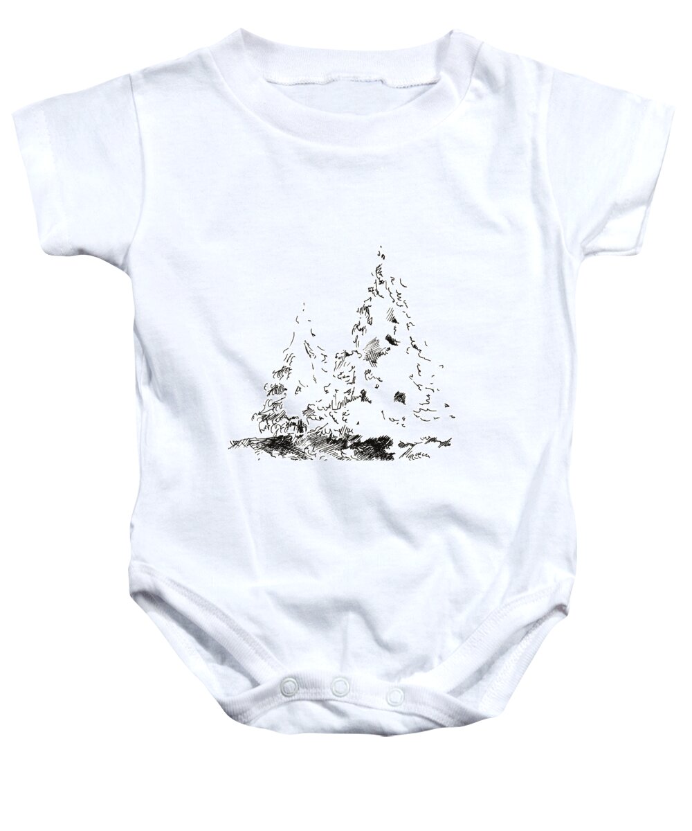 Trees Baby Onesie featuring the drawing Winter Trees 1 - 2016 by Joseph A Langley