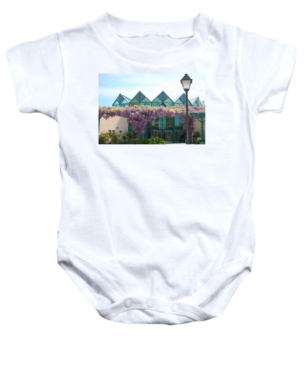 Springtime Baby Onesie featuring the photograph Wisteria at Santa Clara University by Carolyn Donnell