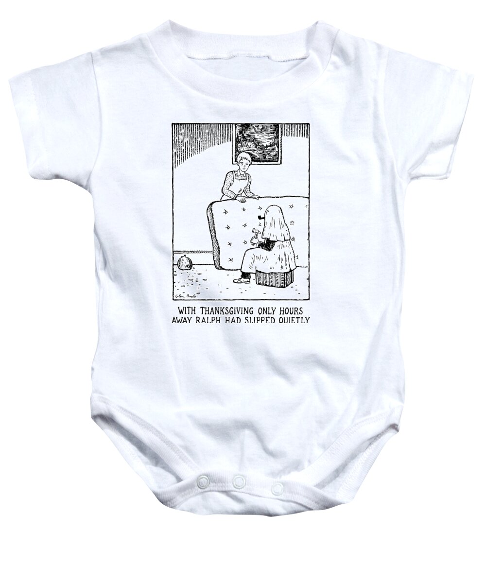 Holidays Baby Onesie featuring the drawing With Thanksgiving Only Hours Away by Glen Baxter