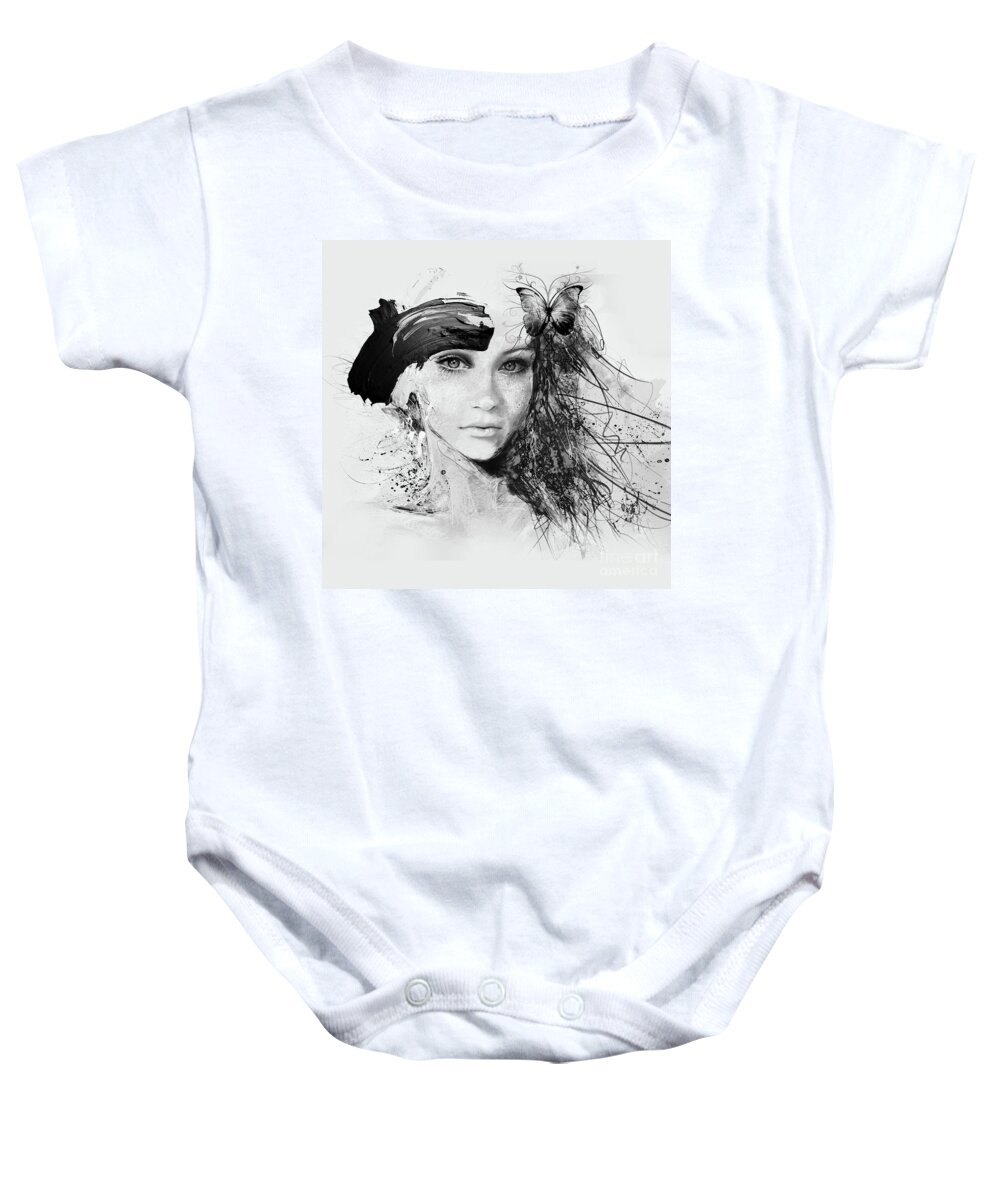 Figurative Baby Onesie featuring the painting Woman Face KKh98 by Gull G