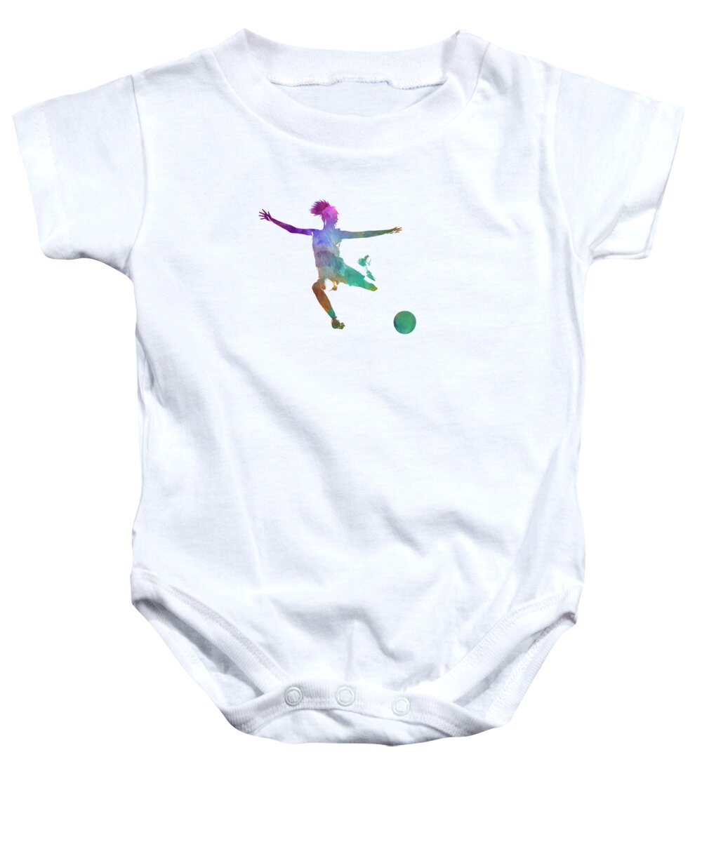 Soccer Baby Onesie featuring the painting Woman soccer player 03 in watercolor by Pablo Romero