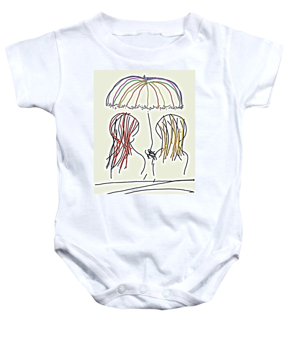 Sketch Baby Onesie featuring the digital art Women Hoping for Rain 2 by Kathy Barney