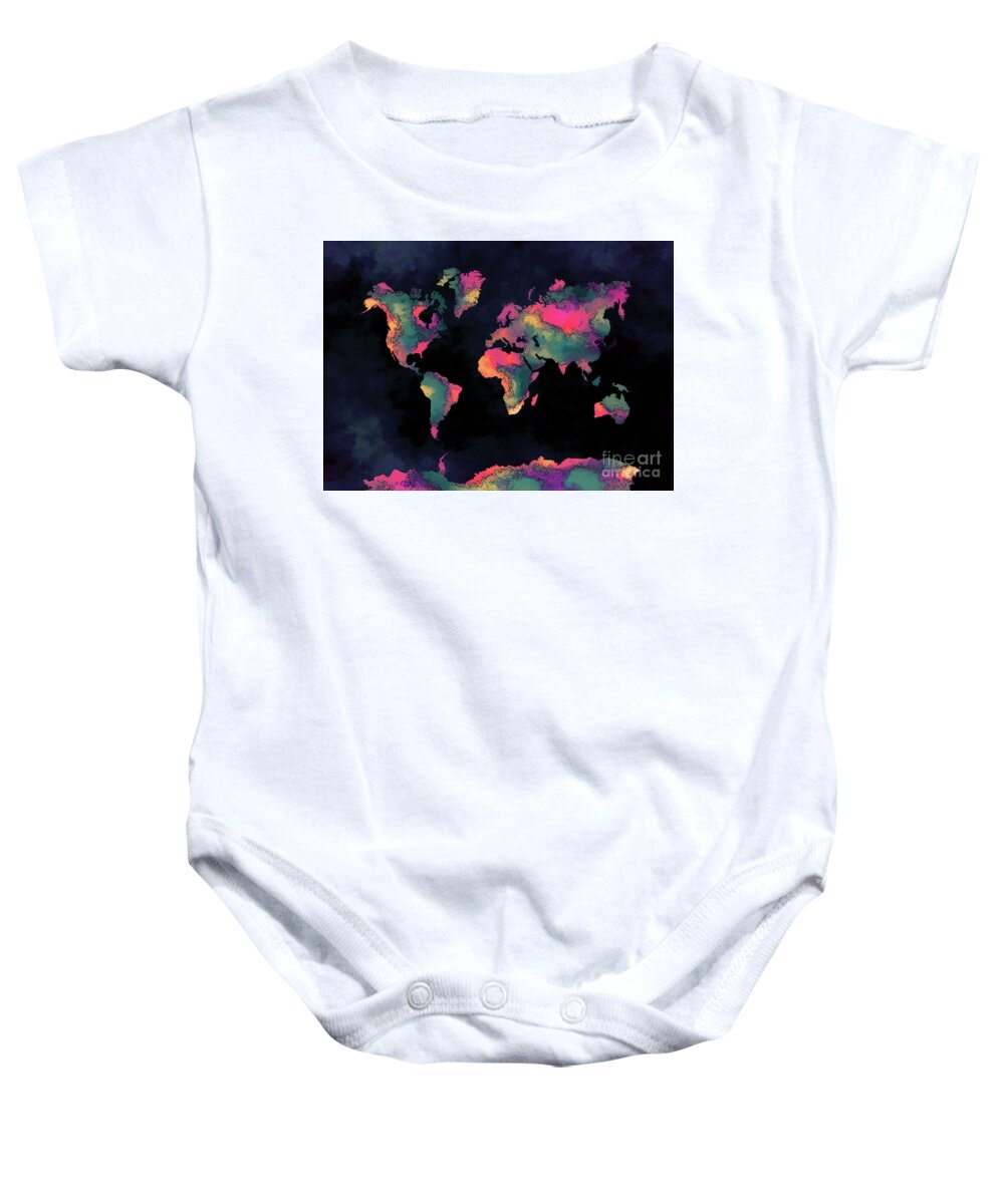 Map Of The World Baby Onesie featuring the digital art World Map Art 74 by Justyna Jaszke JBJart