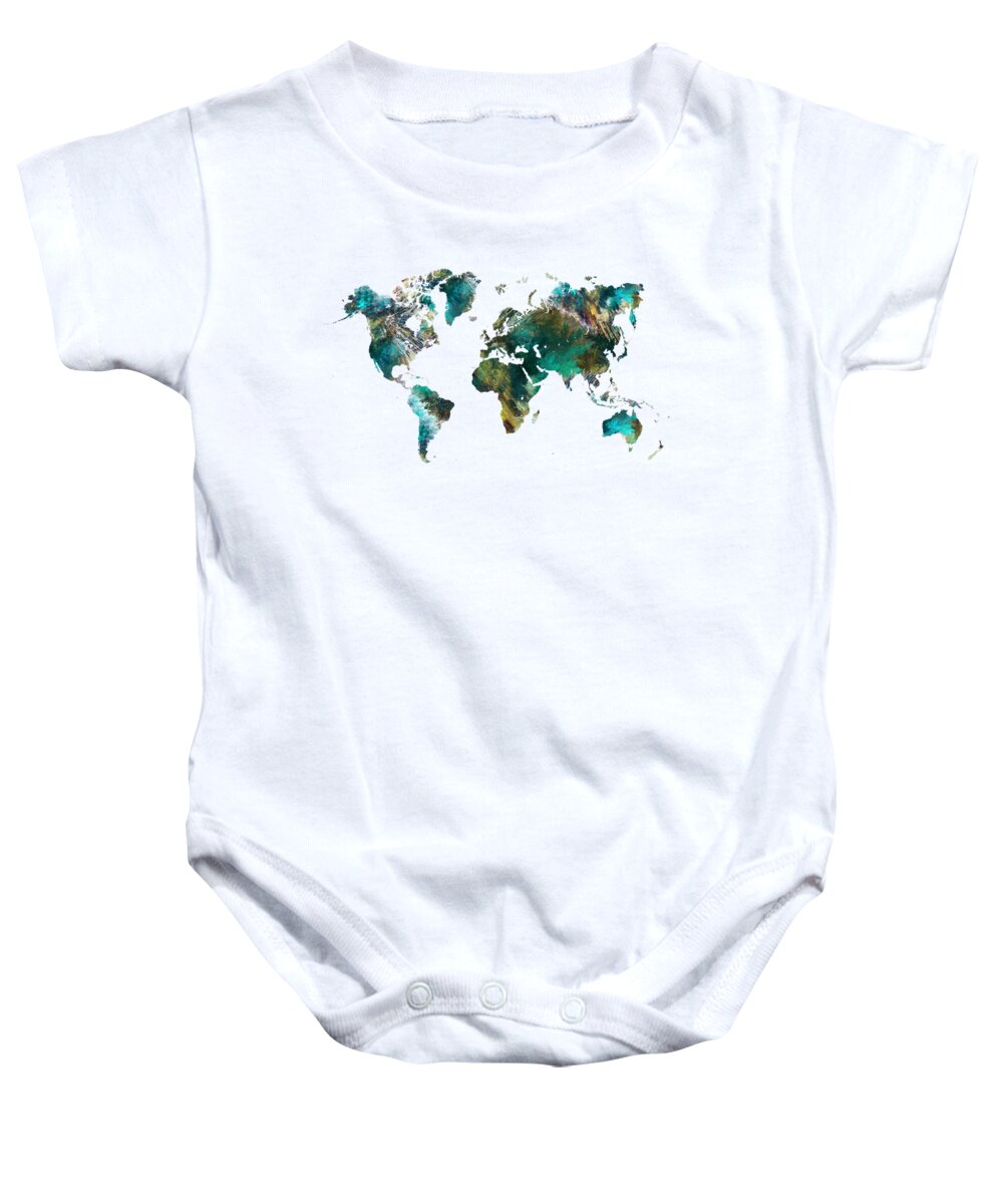 Map Of The World Baby Onesie featuring the digital art World Map tree art by Justyna Jaszke JBJart