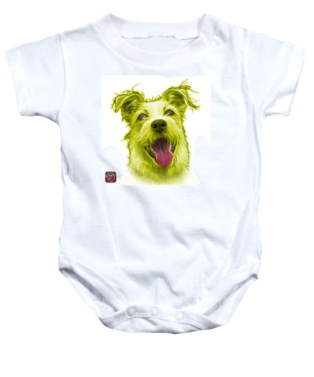 Terrier Baby Onesie featuring the painting Yellow Terrier Mix 2989 - WB by James Ahn