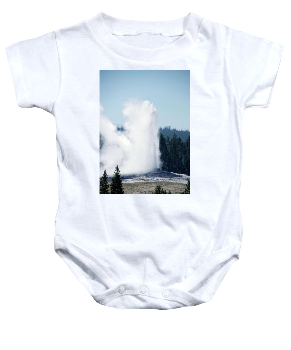 Old Faithful Baby Onesie featuring the photograph Yellowstone Park A View Of Old Faithful Vertical by Thomas Woolworth