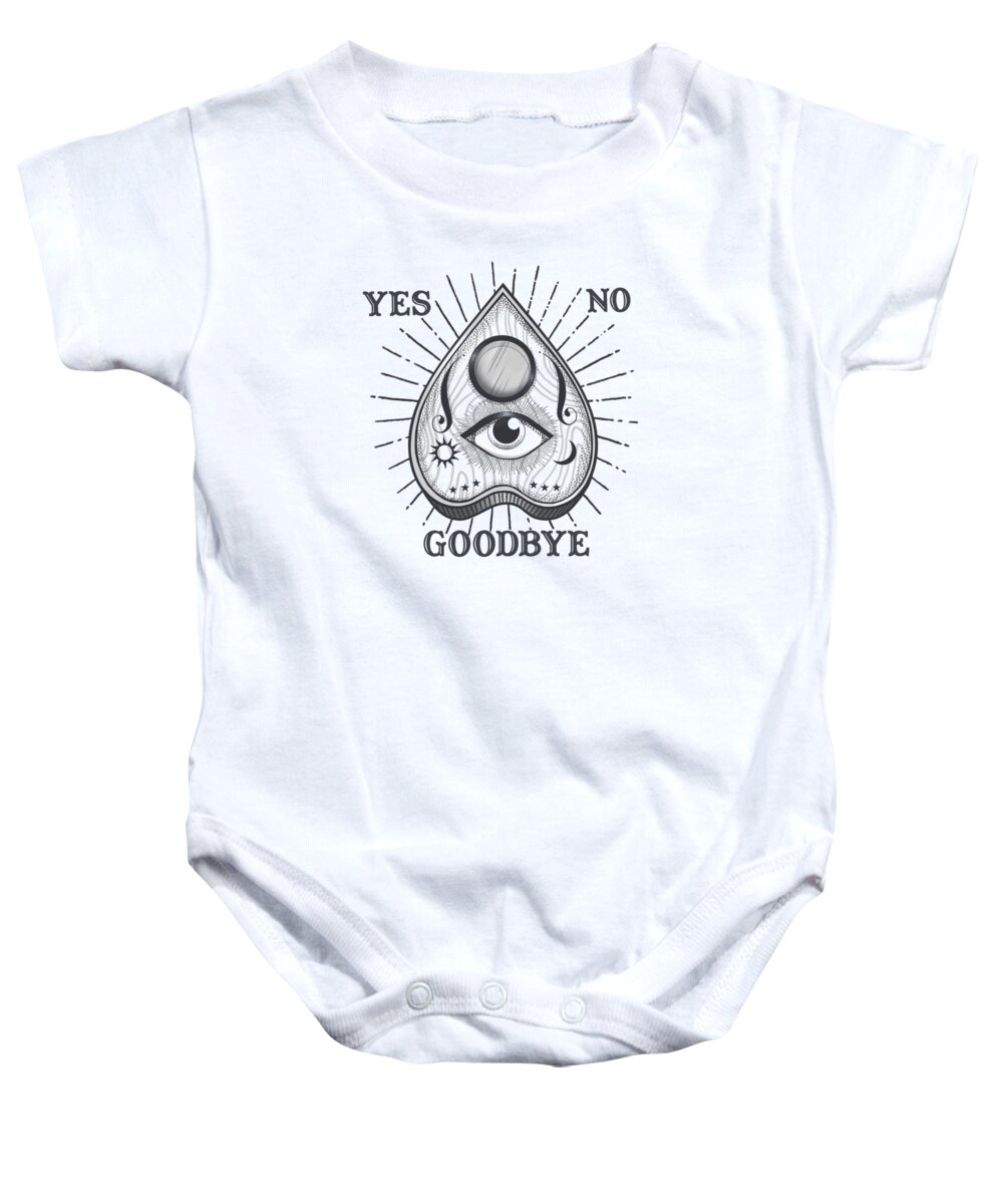 Graphic-design Baby Onesie featuring the painting Yes No Goodbye Magic Ouija Vintage Planchette Design by Little Bunny Sunshine