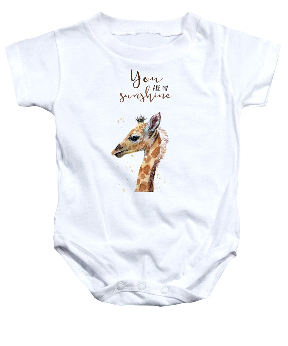 You Are My Sunshine Baby Onesie featuring the painting You Are My Sunshine Giraffe by Olga Shvartsur