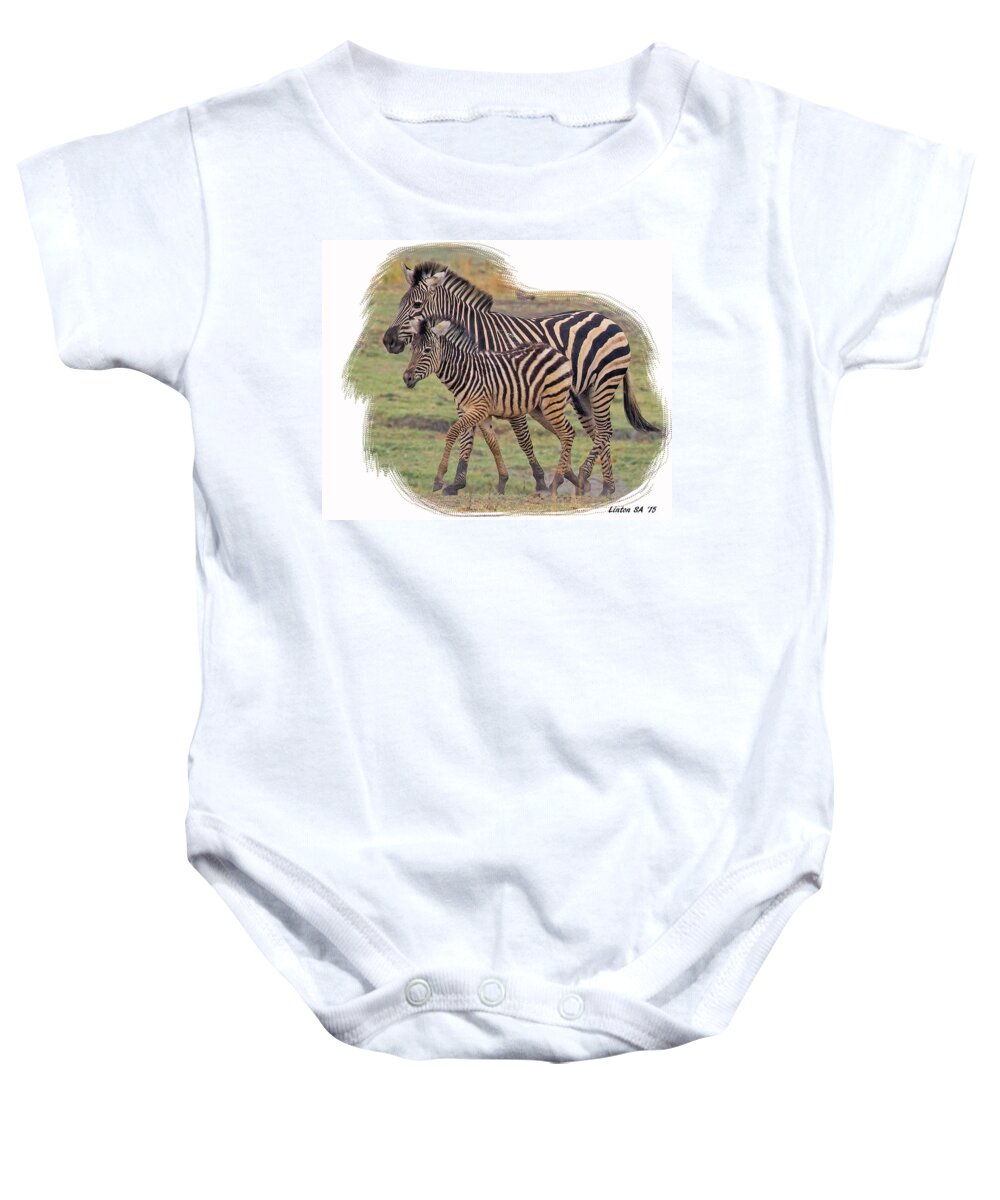 Zebra Baby Onesie featuring the digital art Zebra Mare And Foal by Larry Linton