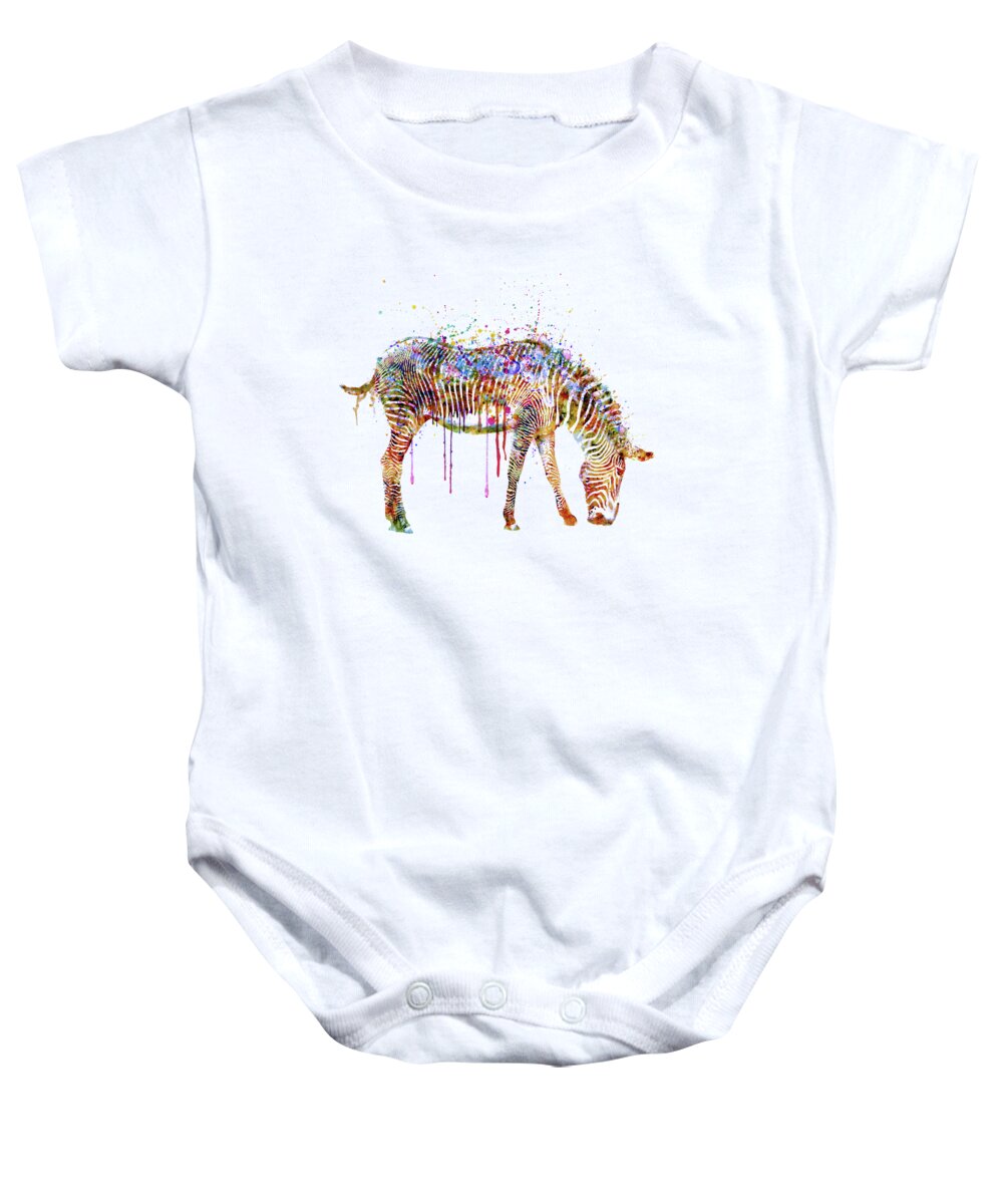Zebra Baby Onesie featuring the painting Zebra watercolor painting by Marian Voicu
