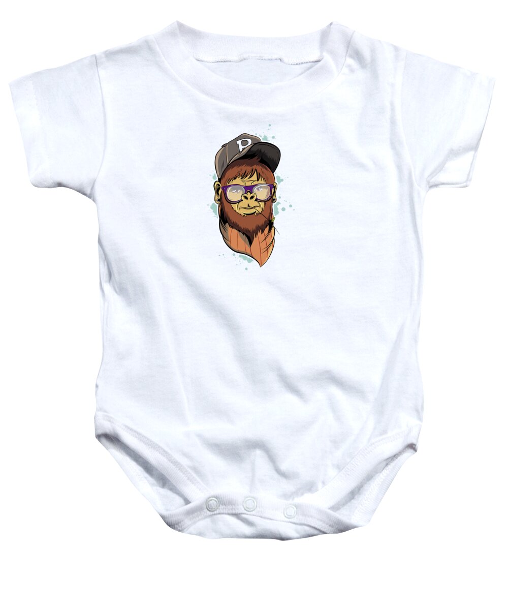 Monkey Baby Onesie featuring the digital art Hipster Monkey #1 by Mister Tee