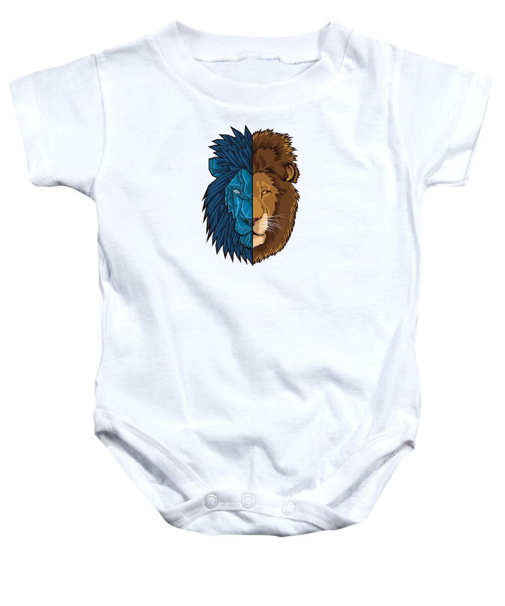 Animal Baby Onesie featuring the digital art Lion Geometry King of Jungle Africa Sahara #2 by Mister Tee