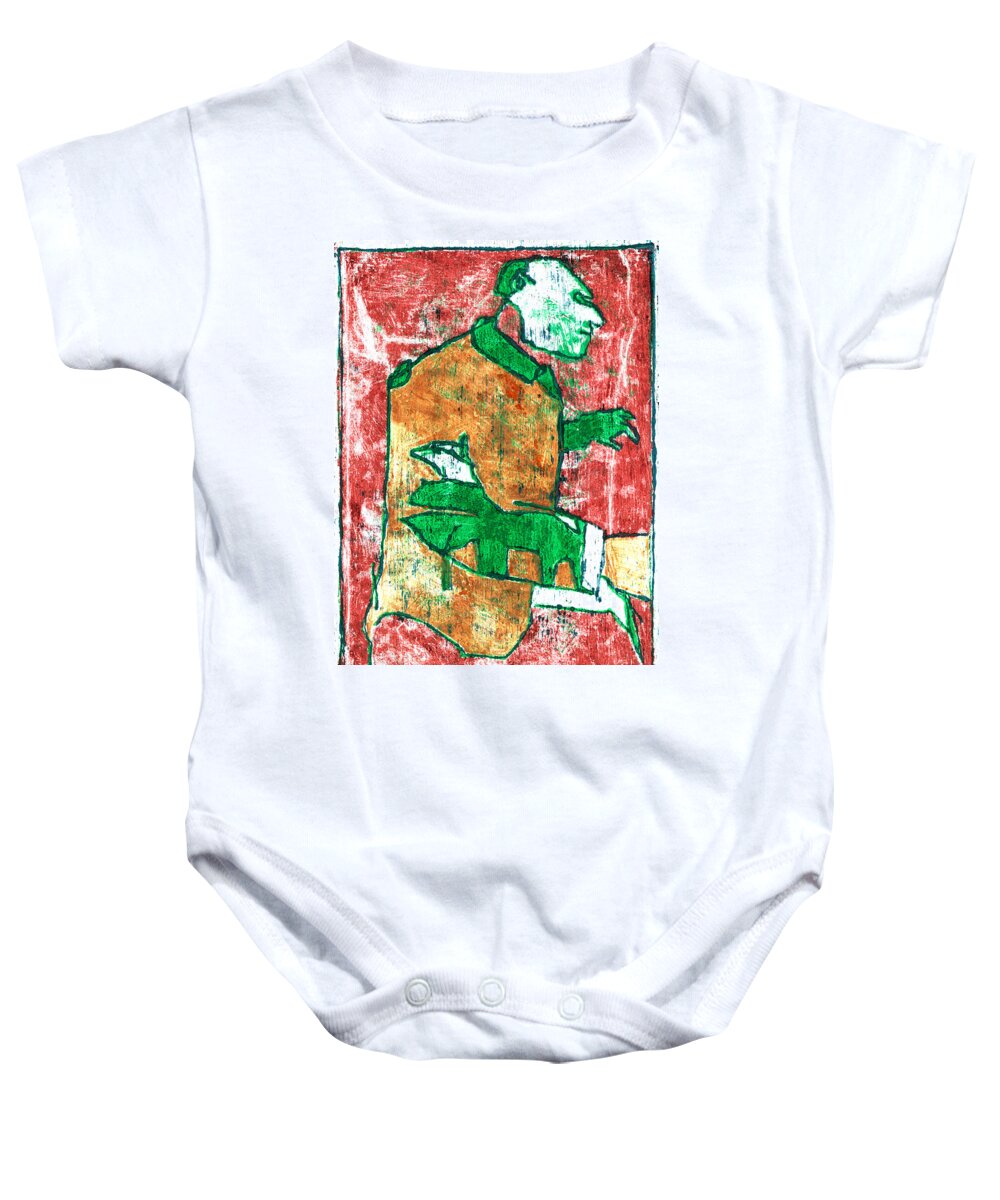 Pet Baby Onesie featuring the painting Man and his pet dog portrait #1 by Edgeworth Johnstone