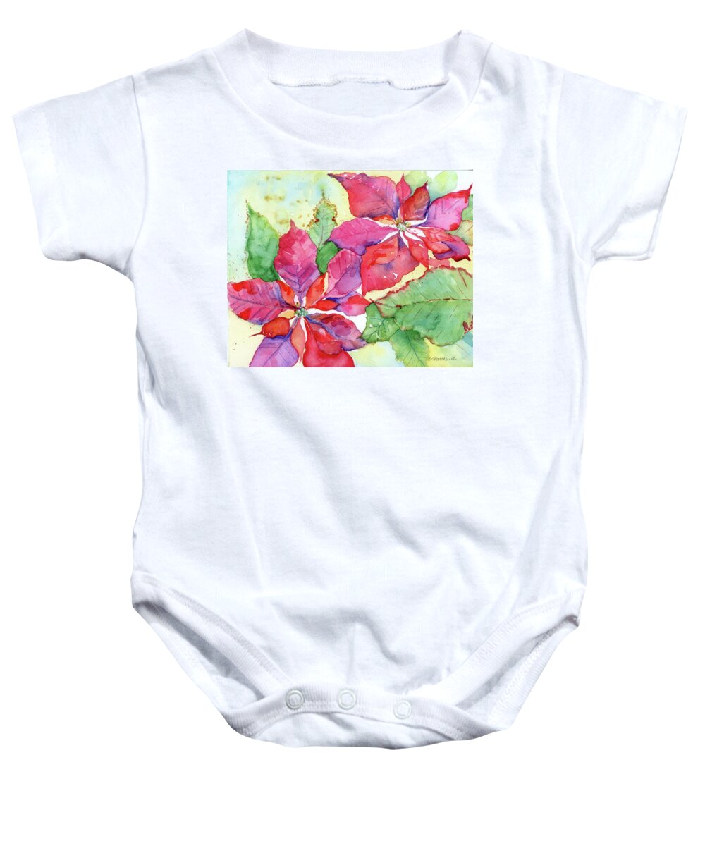 Poinsettia Baby Onesie featuring the painting Poinsettia #1 by Rebecca Matthews
