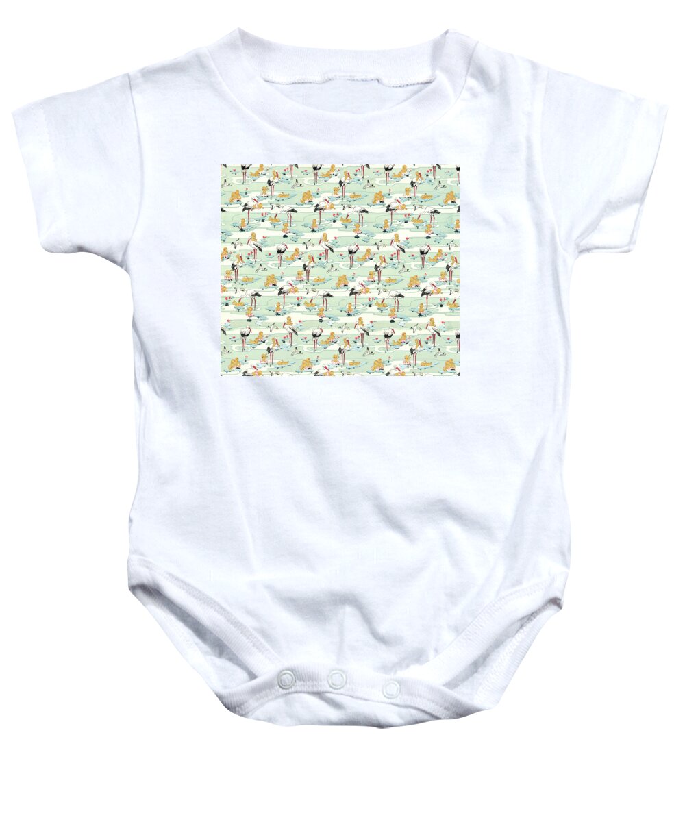 Animal Baby Onesie featuring the drawing Stork delivery pattern #1 by CSA Images
