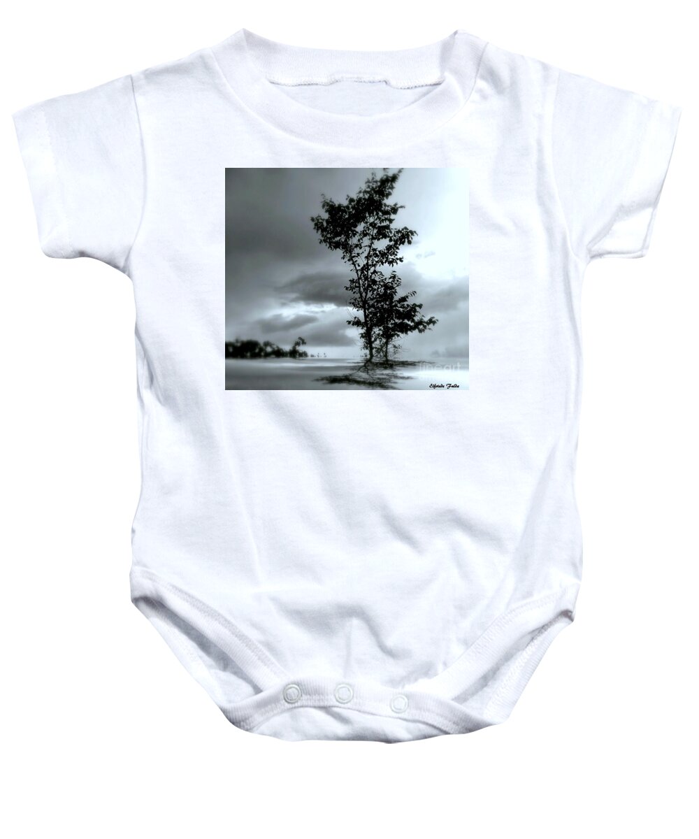 Lone Tree Windy Reflection Skies Baby Onesie featuring the photograph Windy #1 by Elfriede Fulda