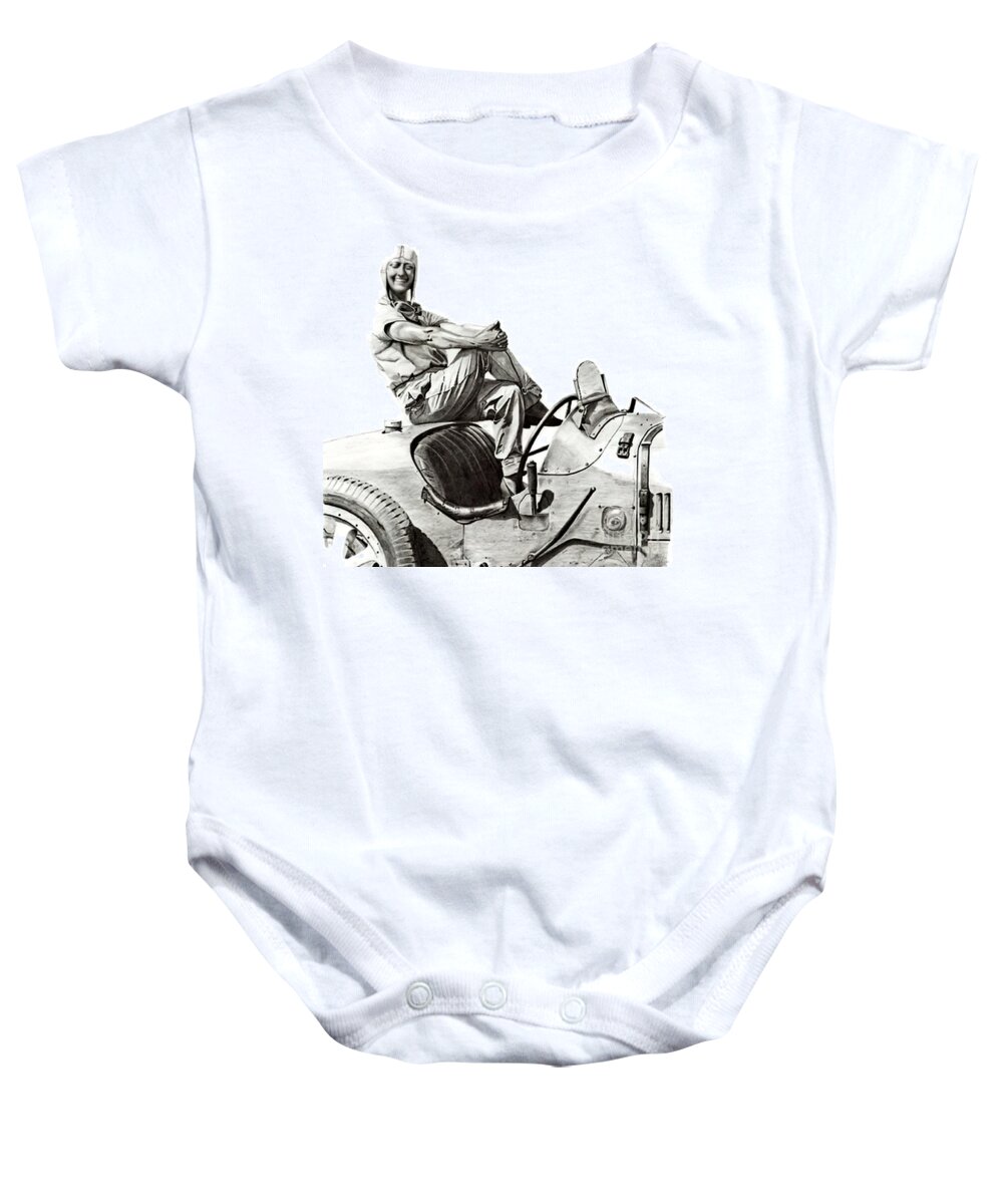 Vintage Baby Onesie featuring the photograph 1928 Woman Racer With Bugatti T35b by Retrographs