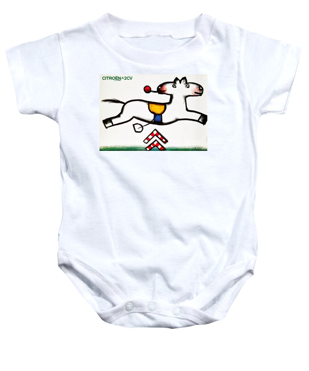 Vintage Baby Onesie featuring the mixed media 1950s Advertisement Citroen 2cv Featuring Two-headed Horse by Retrographs