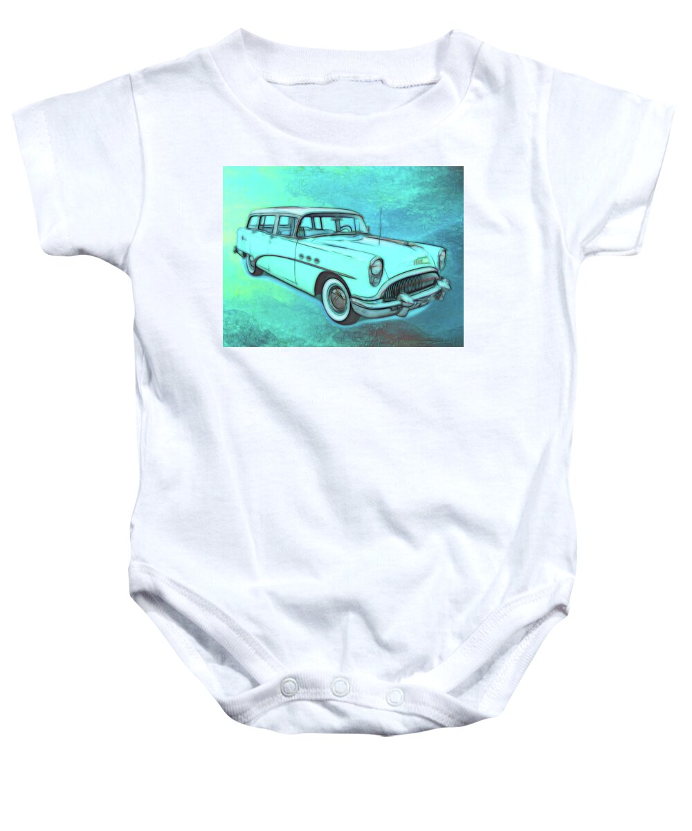 1954 Buick Wagon Baby Onesie featuring the digital art 1954 Buick Wagon by Rick Wicker