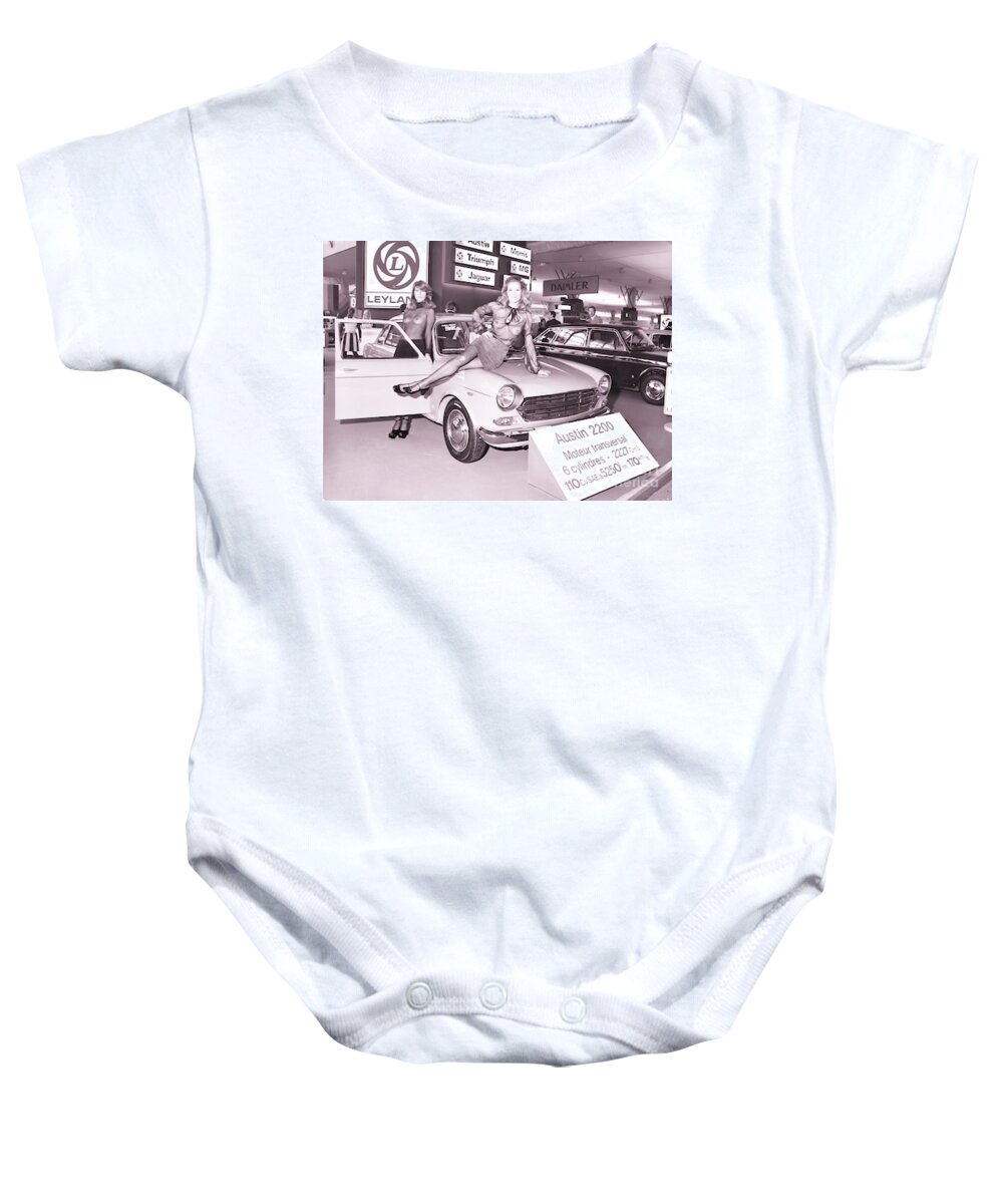 Vintage Baby Onesie featuring the photograph 1960s Motor Show Austin 2200 With Women In See Thru Clothes by Retrographs