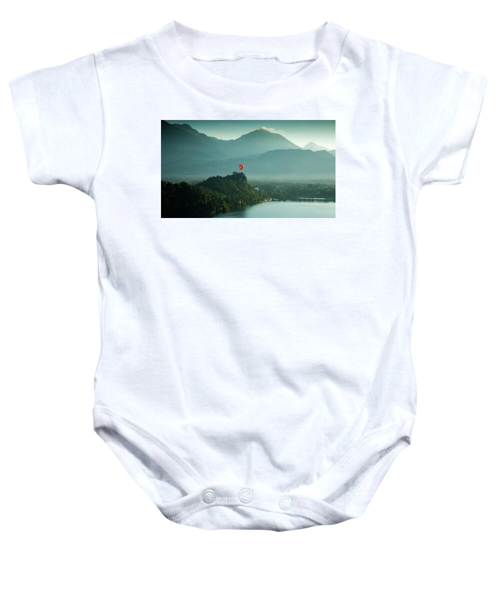 Bled Baby Onesie featuring the photograph View of Lake Bled from Ojstrica #4 by Ian Middleton