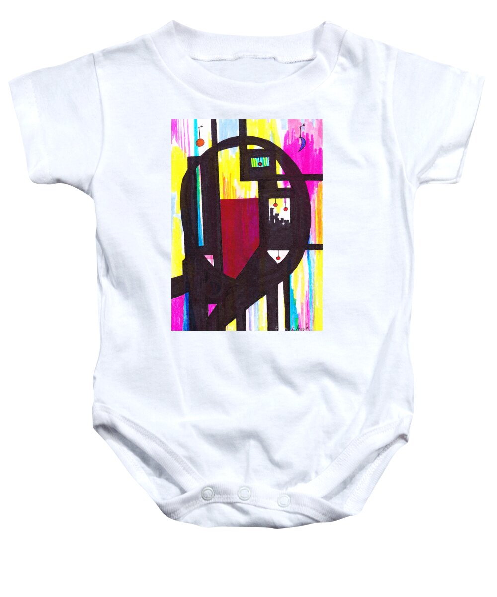 Abstract Baby Onesie featuring the mixed media 46.AB.7 Abstract by Lew Hagood