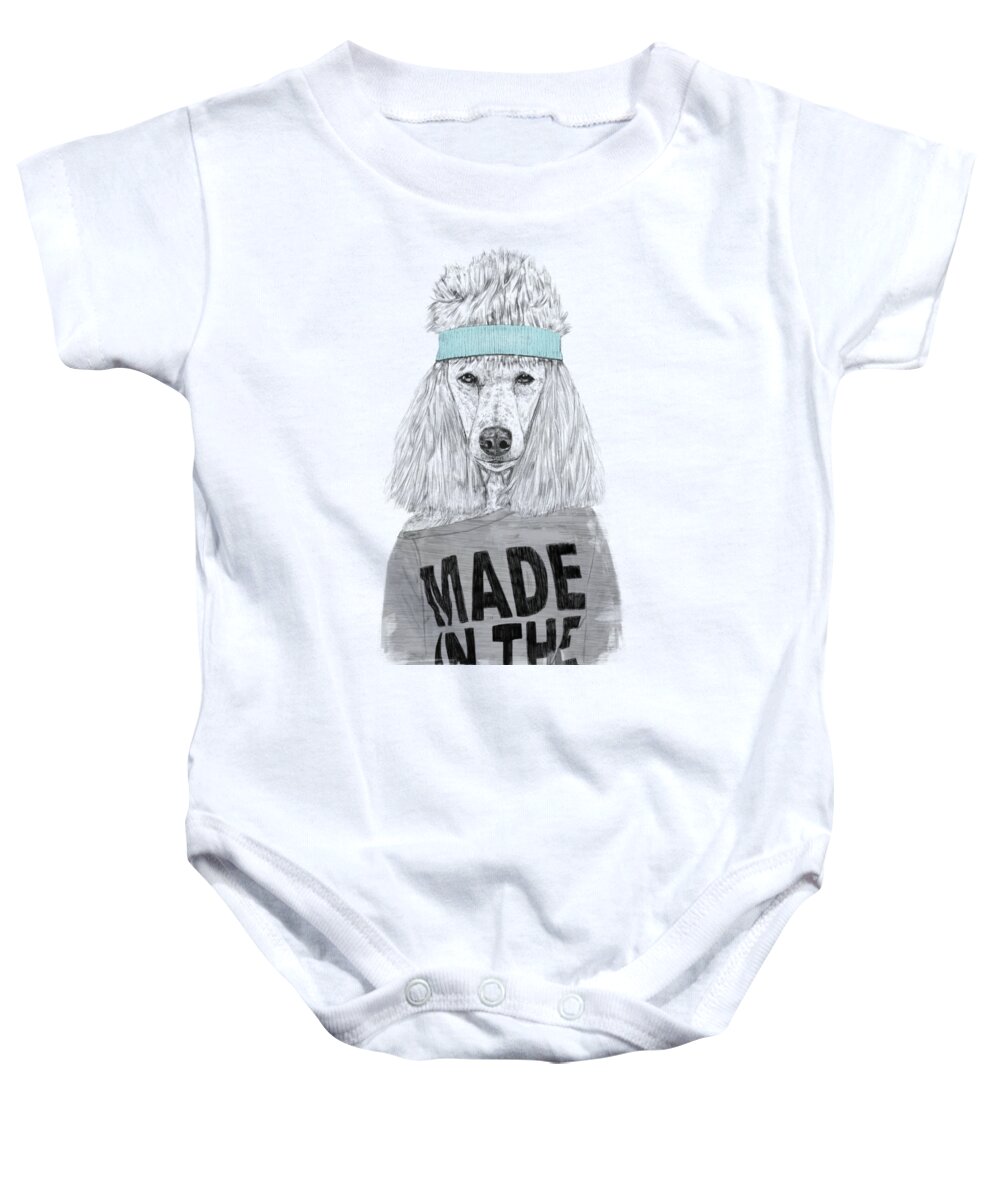 Dog Baby Onesie featuring the drawing 80's Bitch by Balazs Solti