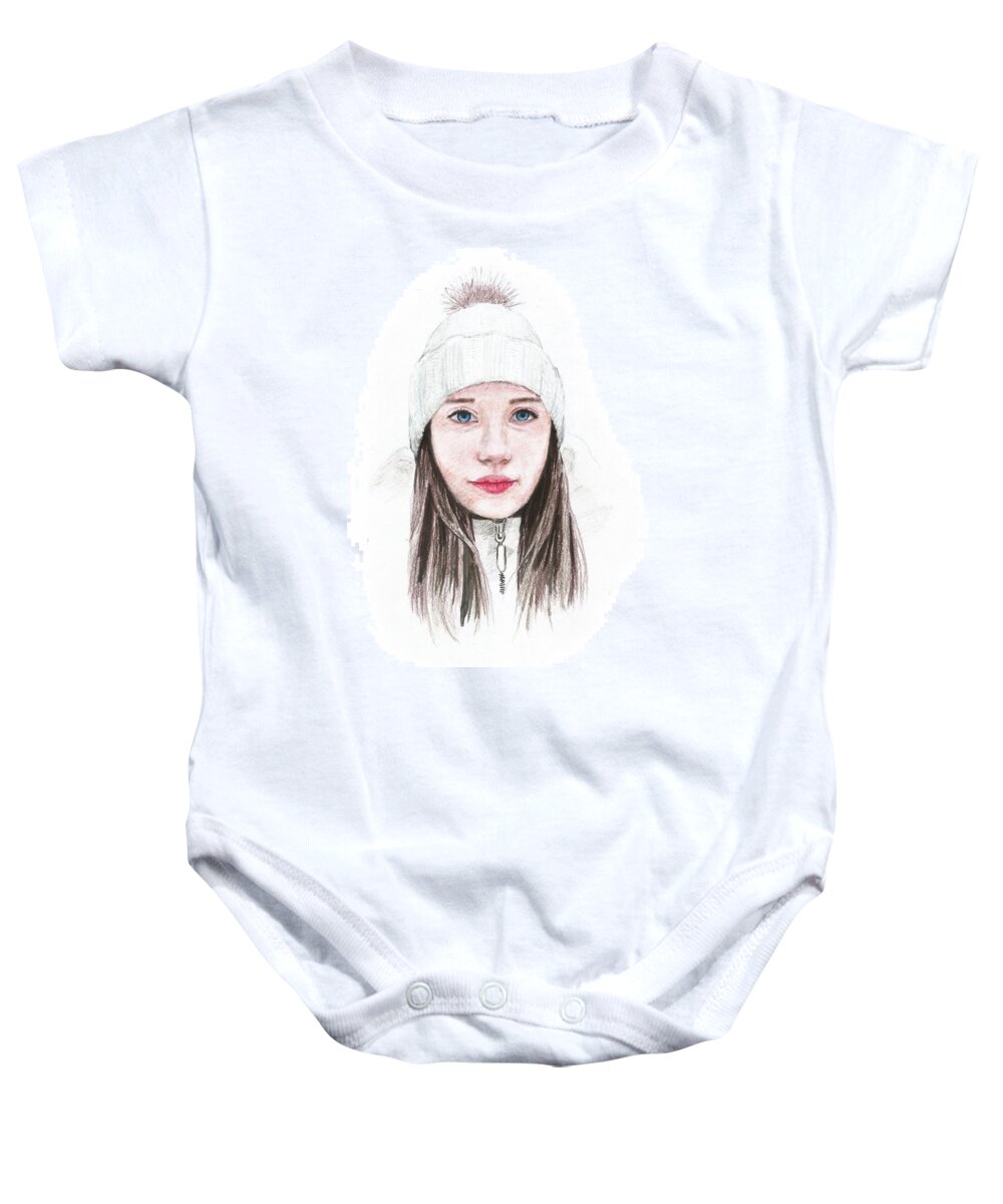 Winter Baby Onesie featuring the drawing A Winter Girl by Masha Batkova