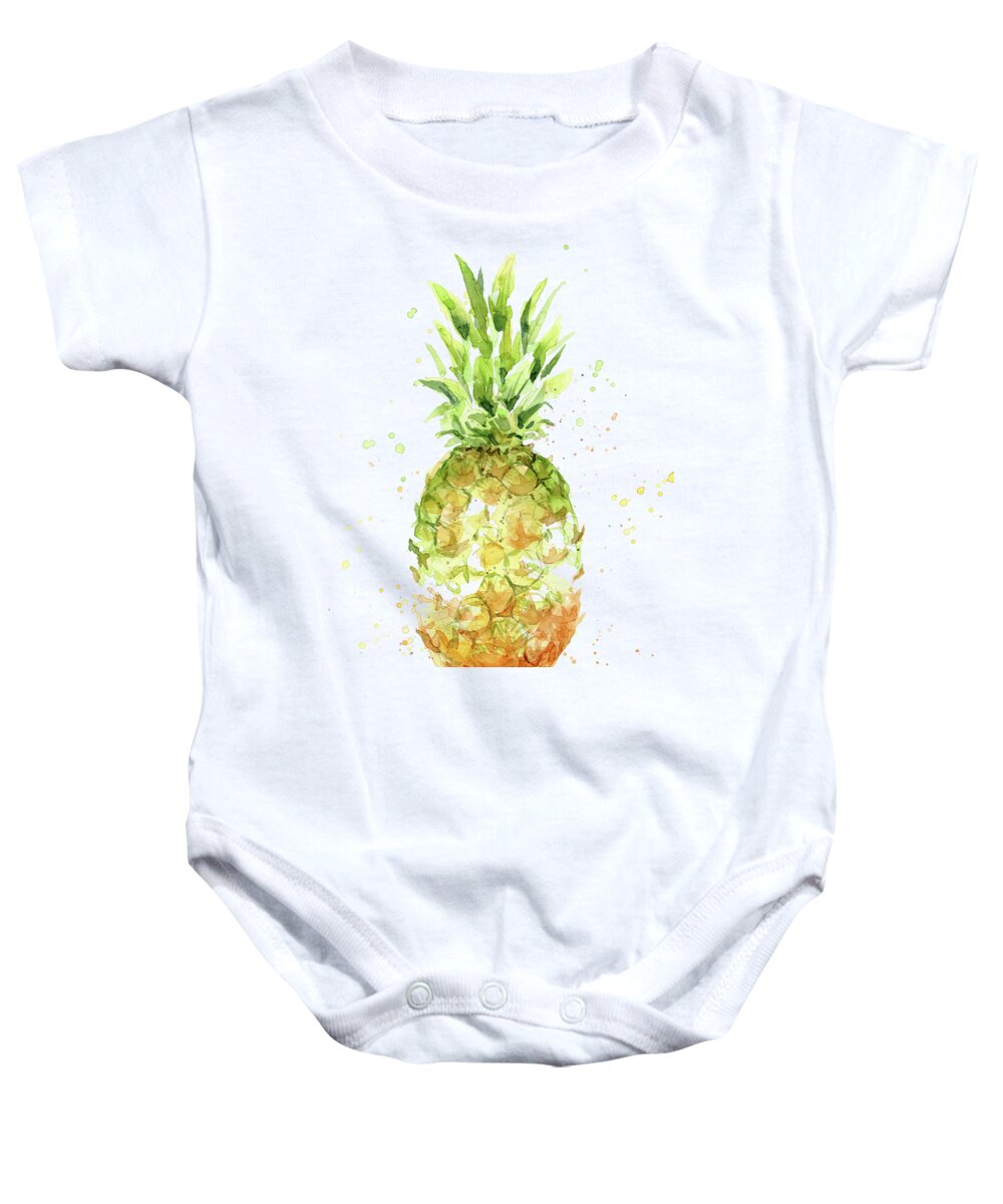 Pineapple Baby Onesie featuring the painting Abstract Watercolor Pineapple by Olga Shvartsur