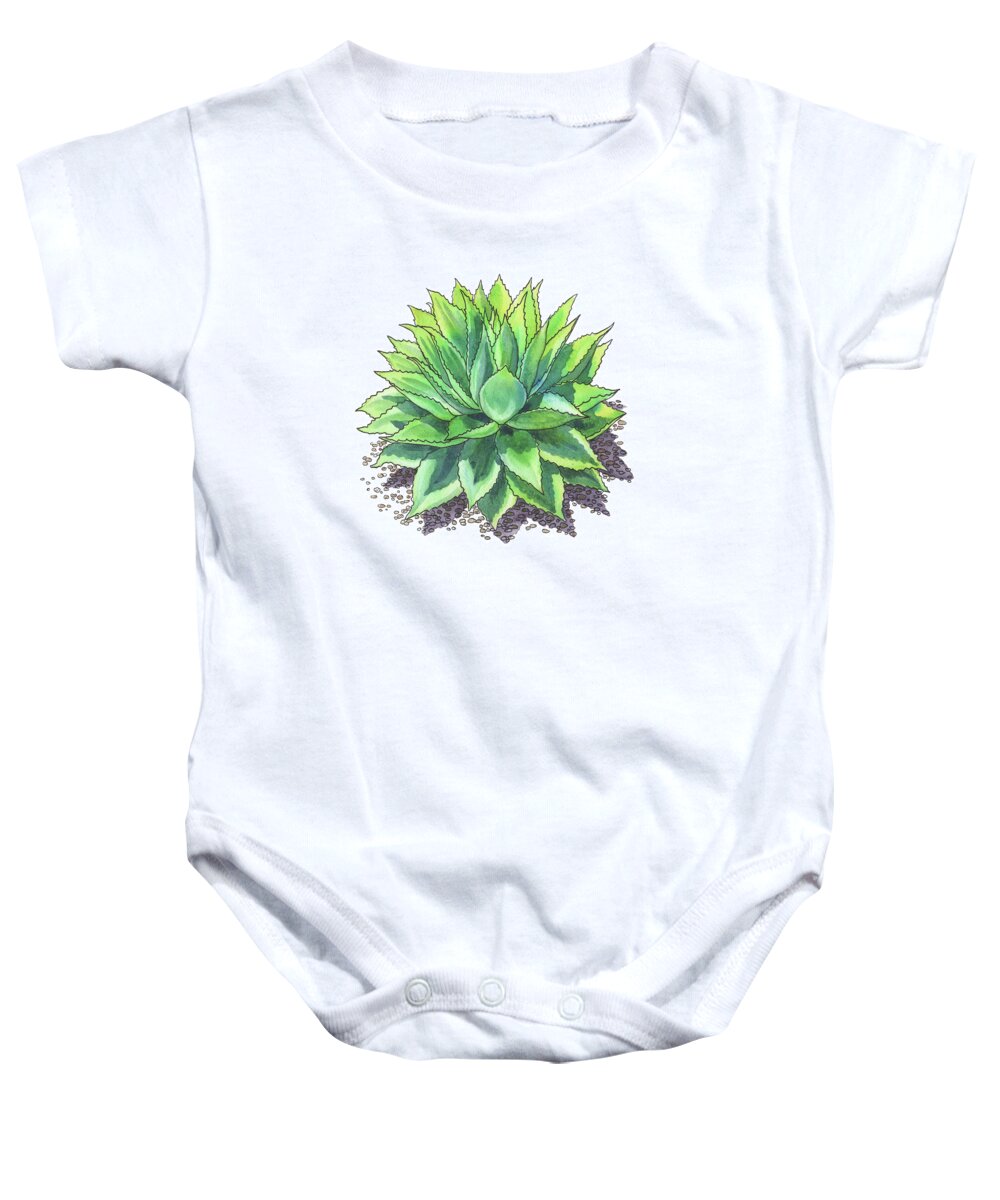 Succulent Baby Onesie featuring the painting Agave Ovatifolia Whale Tongue Agave Watercolor by Irina Sztukowski