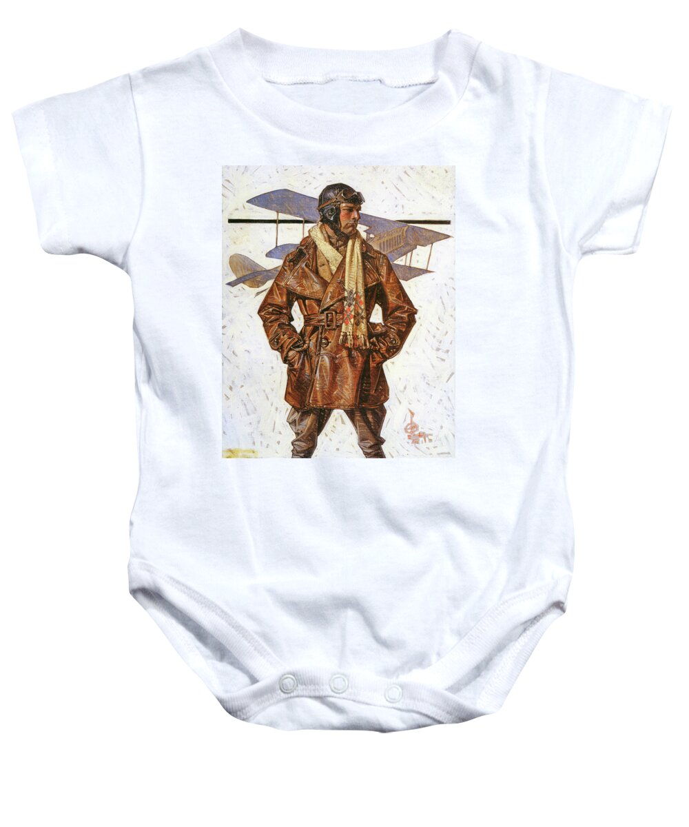 Joseph Christian Leyendecker Baby Onesie featuring the painting Air force pilot - Digital Remastered Edition by Joseph Christian Leyendecker