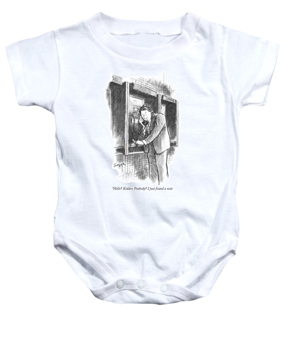 hello? Kidder Baby Onesie featuring the drawing Am I too late by Charles Saxon