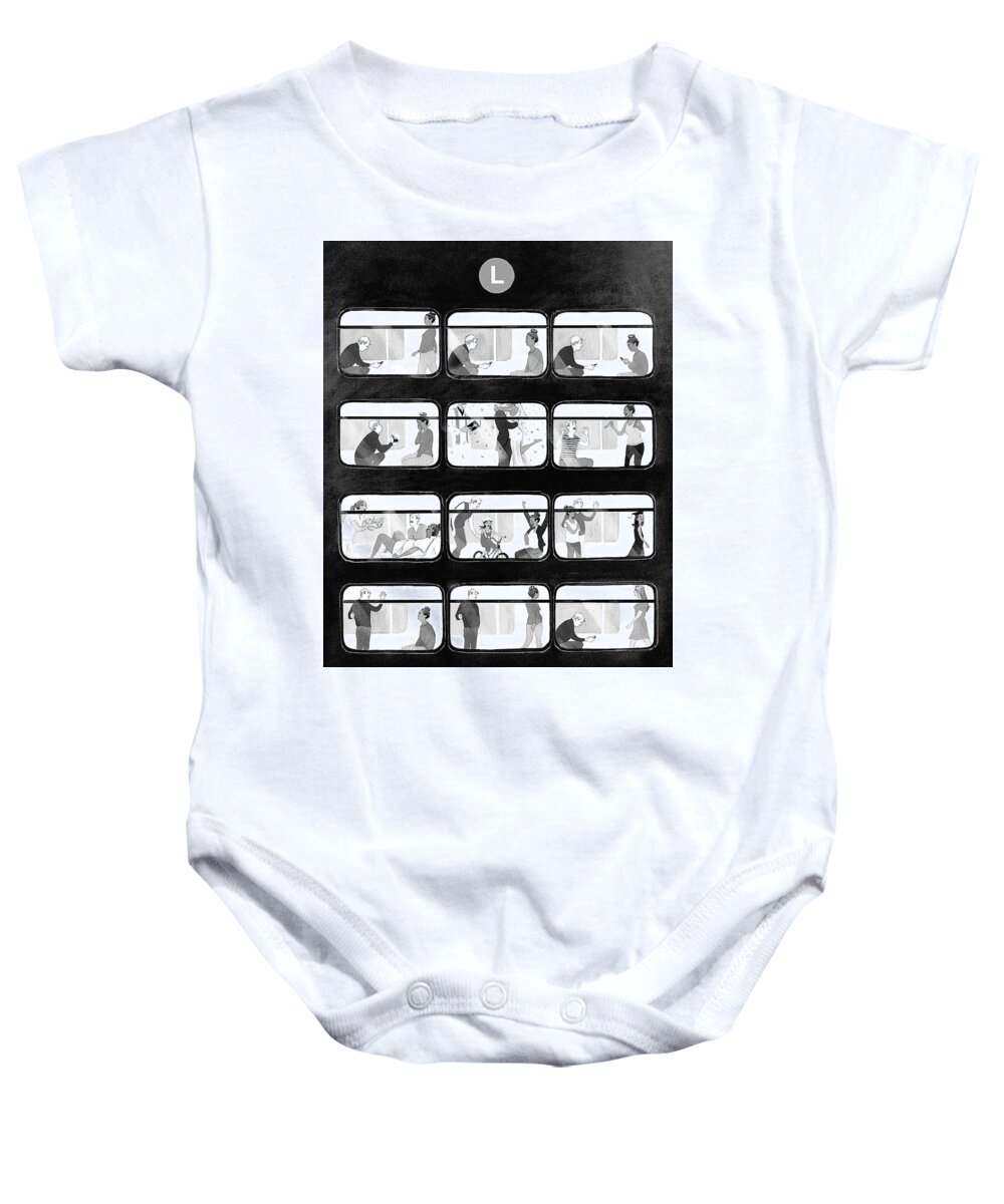Train Baby Onesie featuring the drawing An L Train Love Story by Will McPhail
