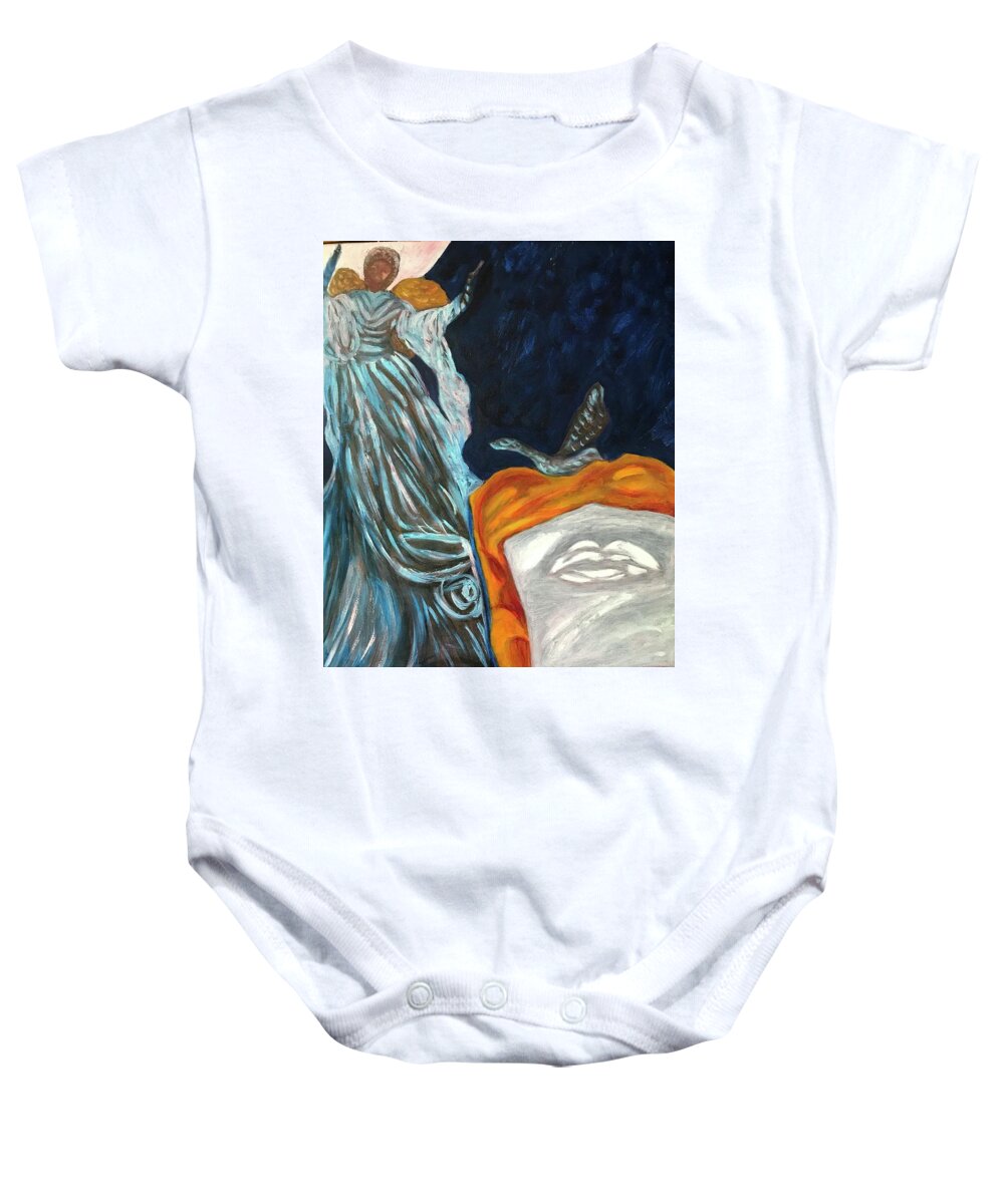 Peace Angel Blue .angel Baby Onesie featuring the painting Angel of Peace by Medge Jaspan