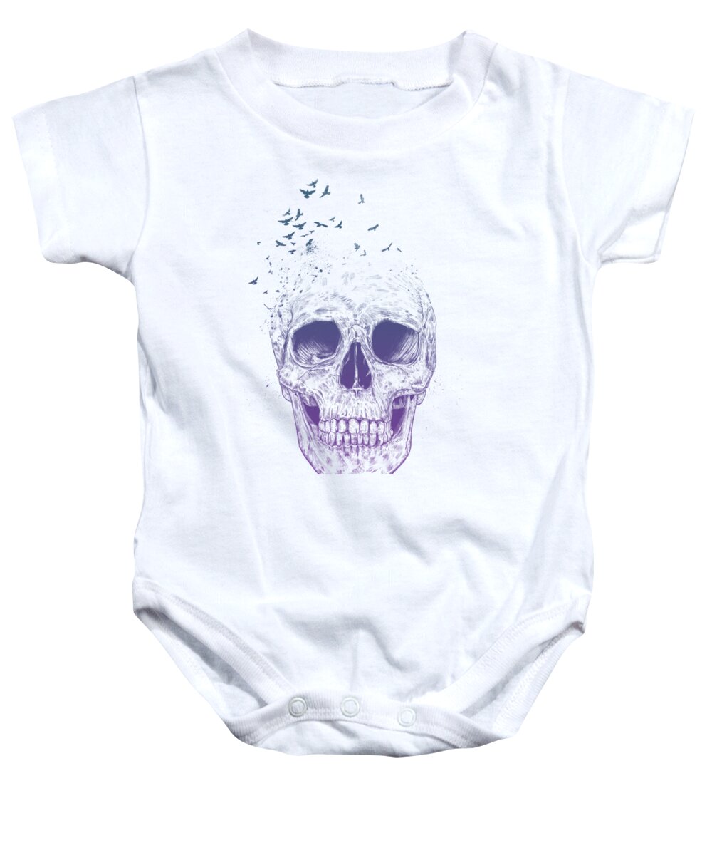 Skull Baby Onesie featuring the mixed media Let them fly by Balazs Solti