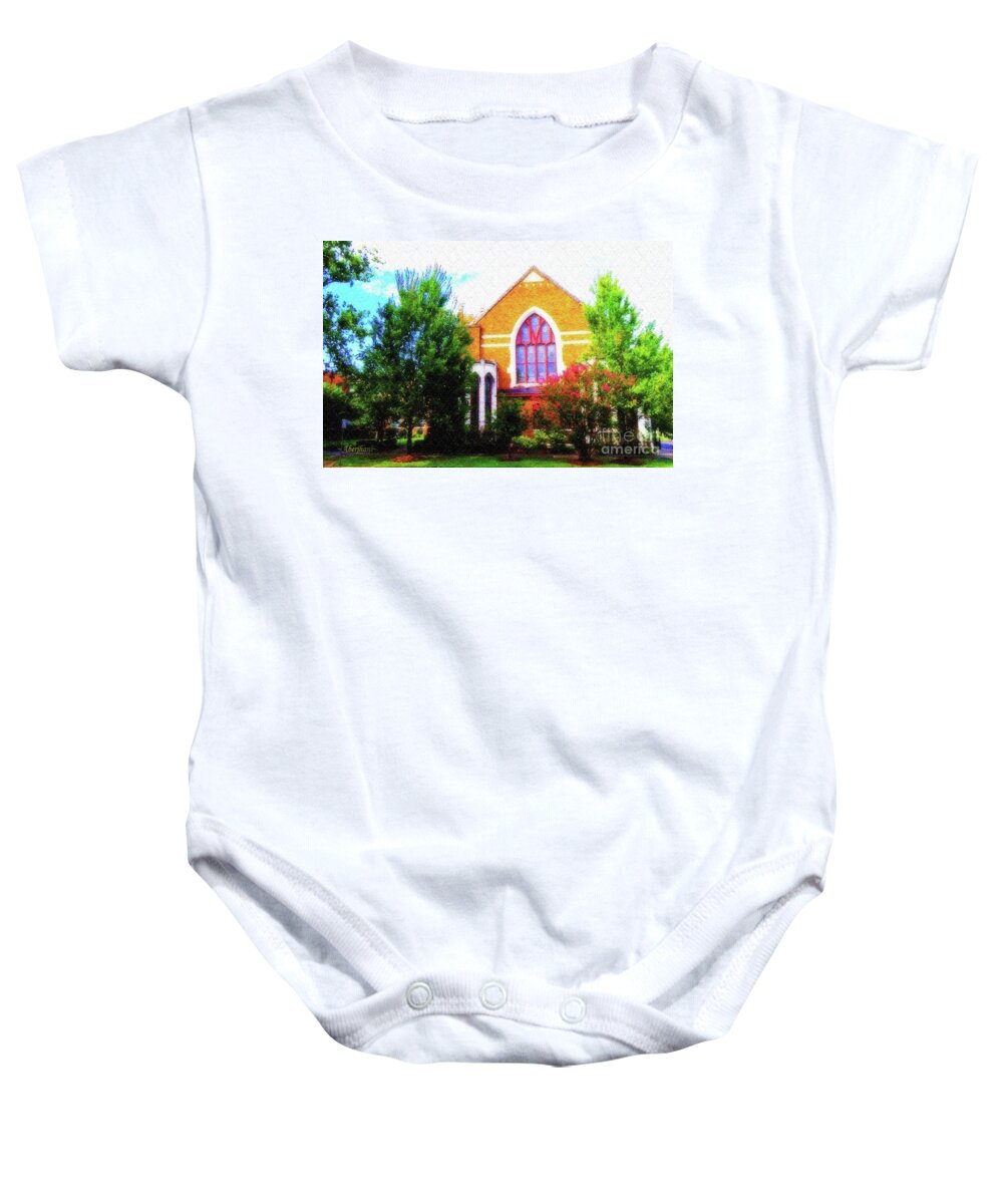 American Churches Baby Onesie featuring the mixed media Asbury Church Blossoms by Aberjhani