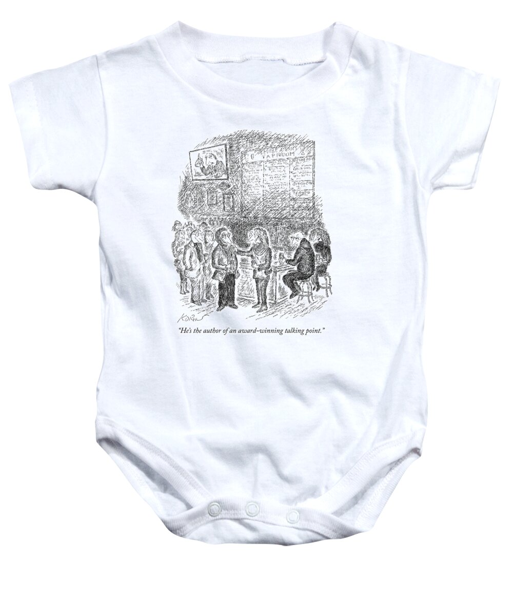 “he’s The Author Of An Award-winning Talking Point.” Baby Onesie featuring the drawing Award winning talking point author by Edward Koren