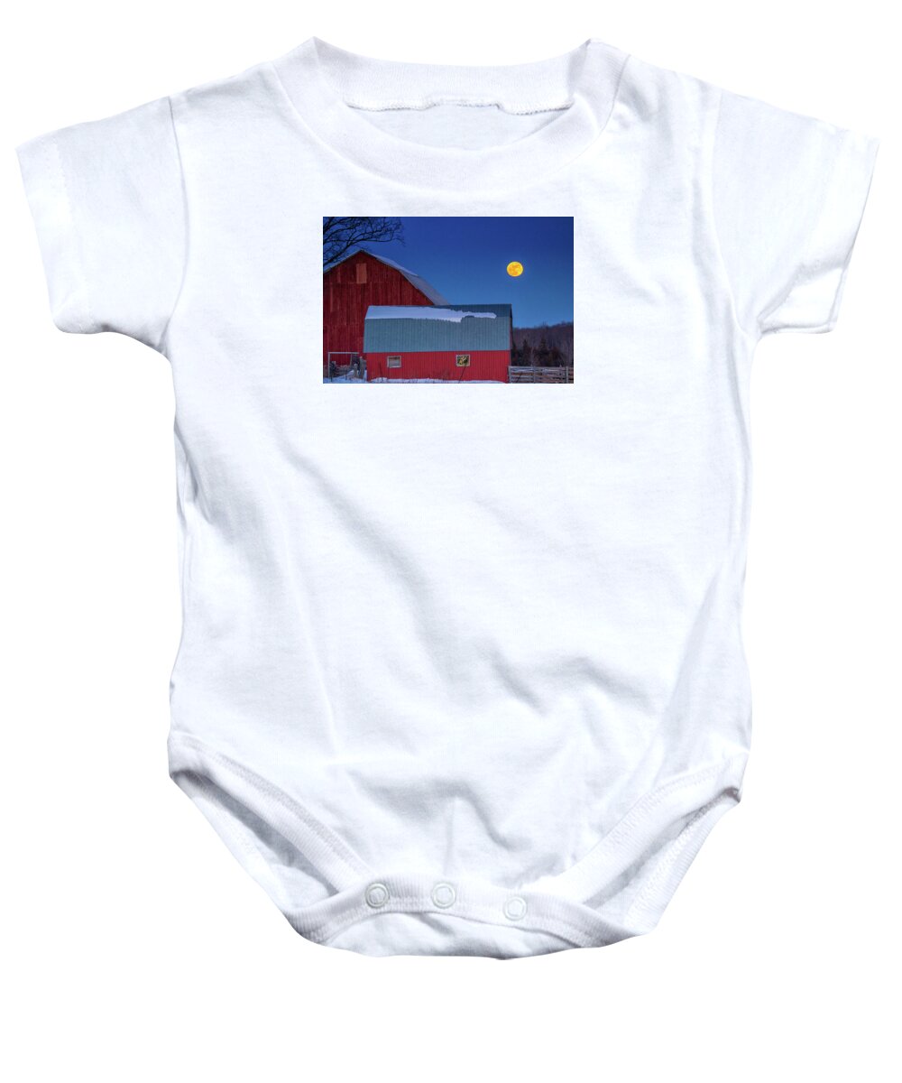 Moon Baby Onesie featuring the photograph Barnyard Moon by Spencer Bush