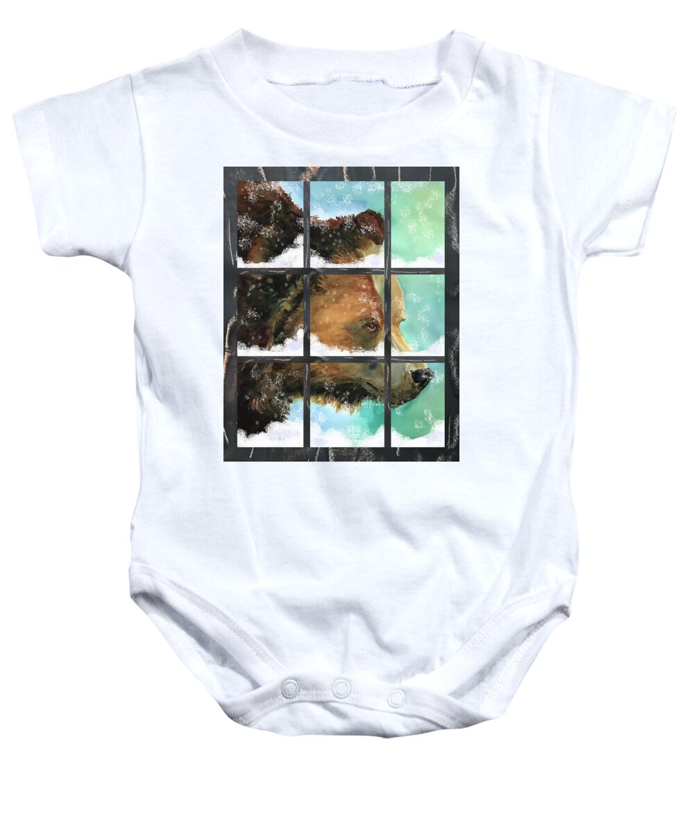 Grizzly Bear Baby Onesie featuring the painting Bear Outside My Window by Joan Chlarson