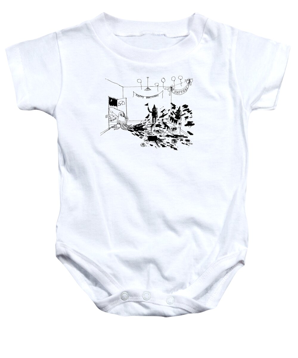 Captionless Baby Onesie featuring the drawing Birthday Surprise by Edward Steed