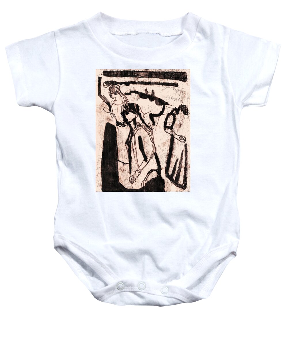 Printmaking Baby Onesie featuring the drawing Black Ivory 1 Original Crowd by Edgeworth Johnstone
